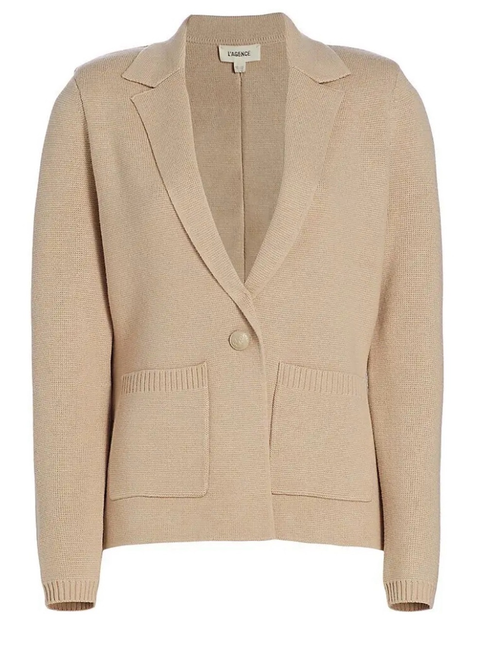 L'AGENCE Beige Knit Single-Button Blazer